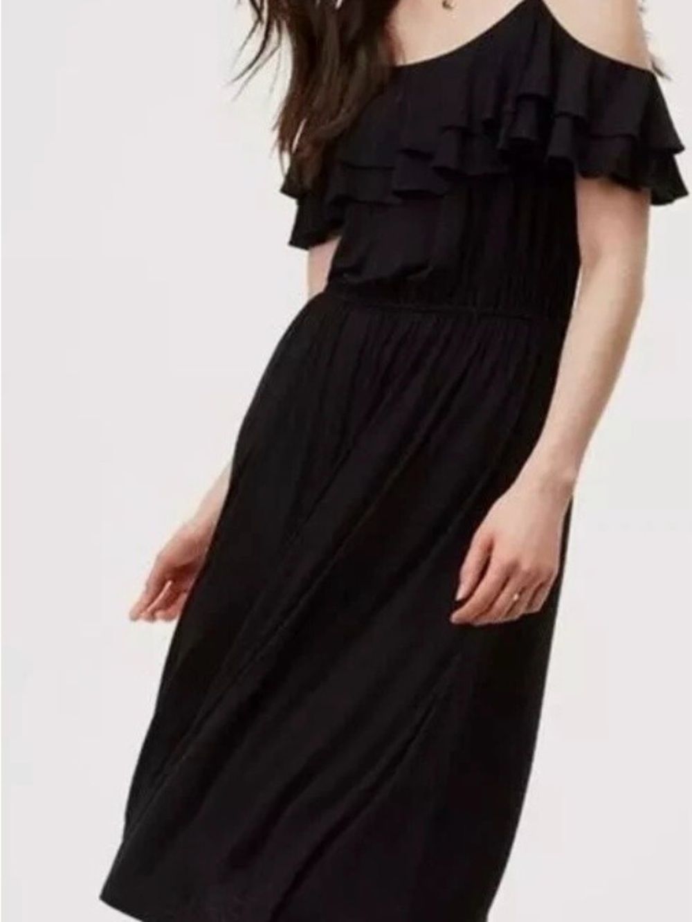 LOFT Black Ruffle-Sleeve Midi Dress - Size Large